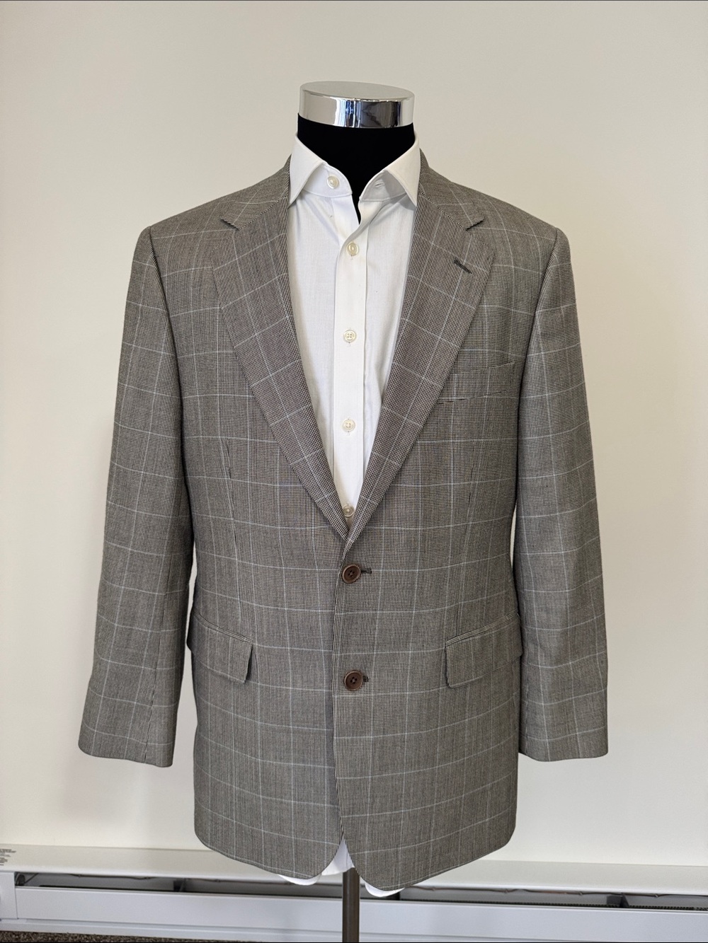 Brooks Brothers mens 40R cream plaid silk wool 2-button sport coat EUC